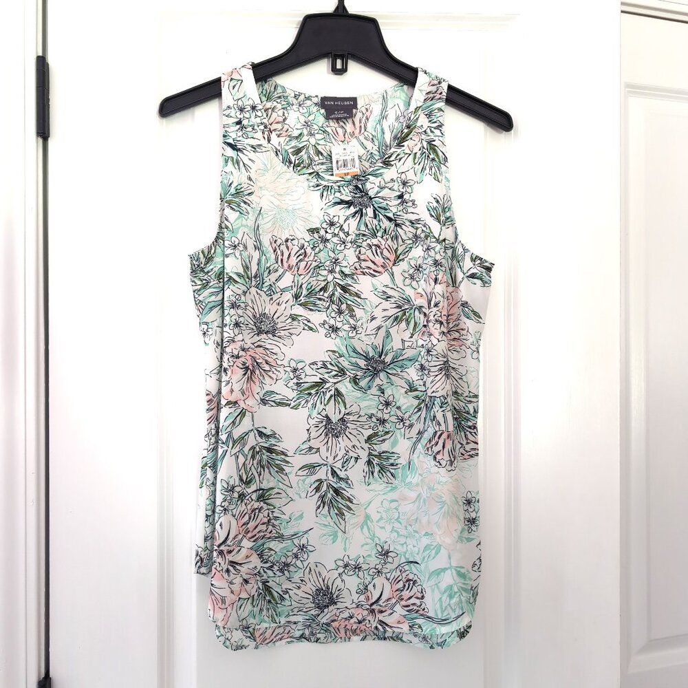 NWT Van Heusen Sleeveless Tank Top Blouse Women's Small Floral Pink Blue Busines